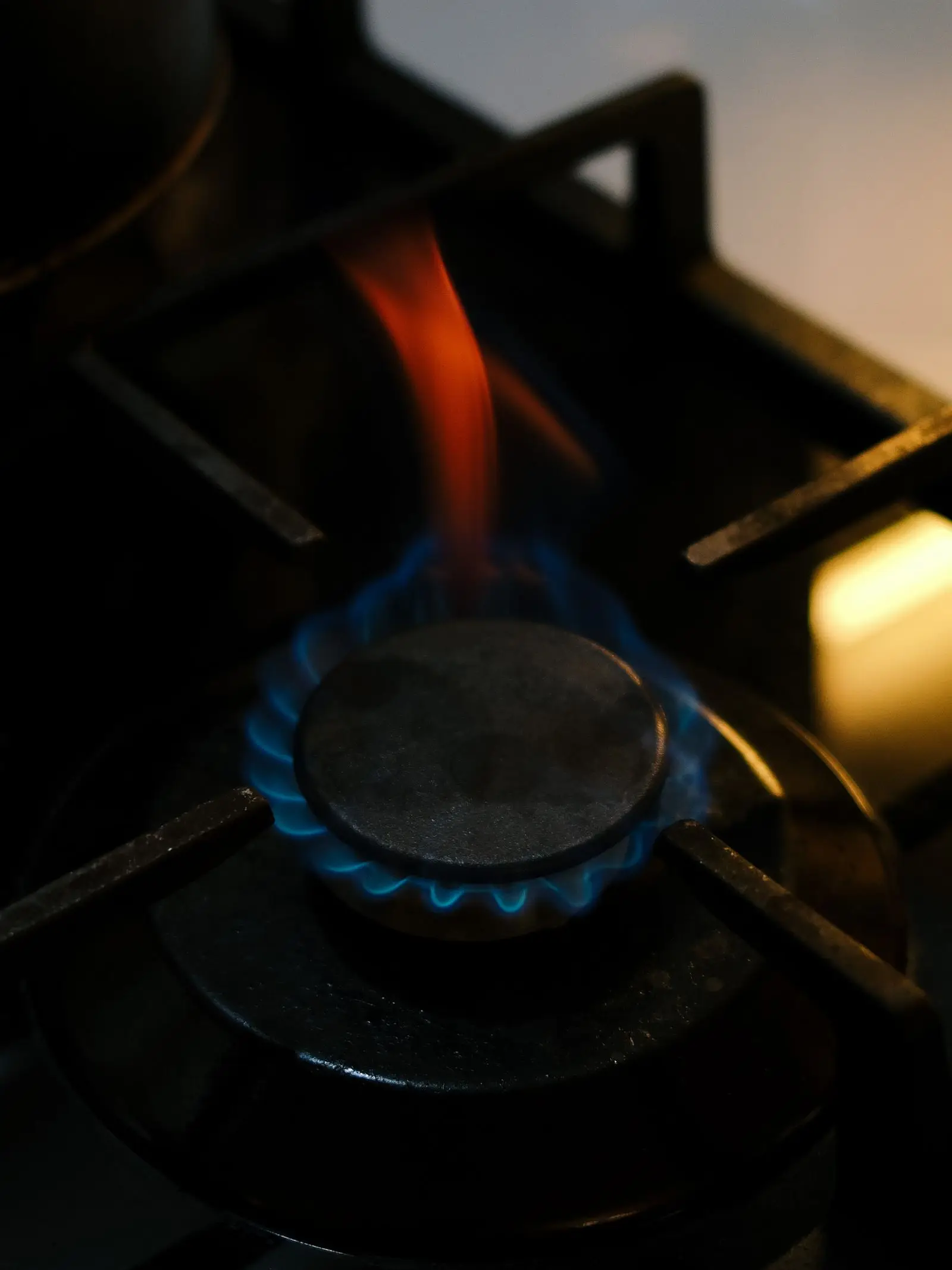 Blue flame on a gas burner