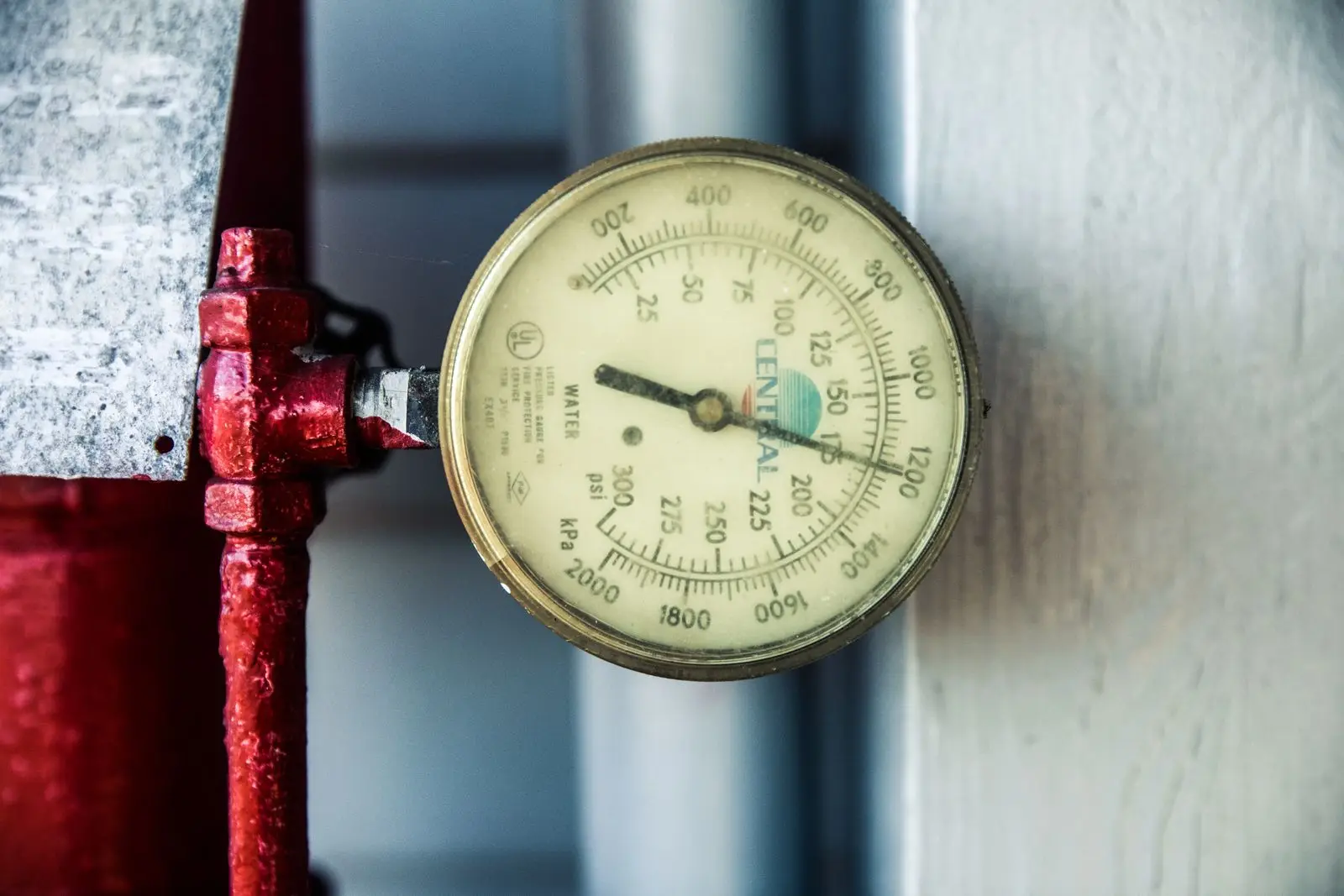 Water pressure gauge on a supply line